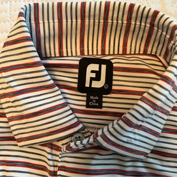 FootJoy Men's Striped Polo Shirt - Red, White, and Gray - Picture 5 of 8